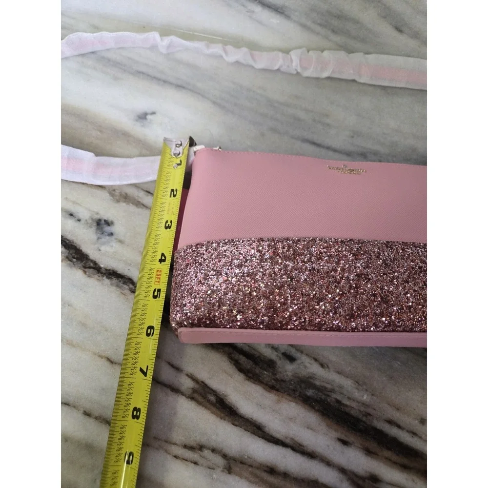 NWT Kate Spade New York Greta Court Ramey Flash Glitter Pink Leather Crossbody S